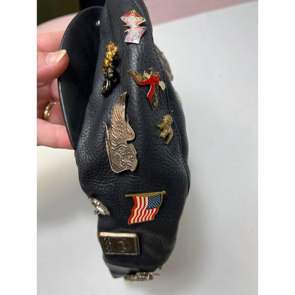 Harley Davidson Leather Cap with Pinback Pins Newsboy 2Large 26 Pins Vintage - Picture 6 of 14